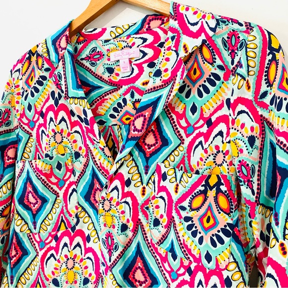 Lilly Pulitzer Silk Top Aztec Print Sz Small - Picture 2 of 7